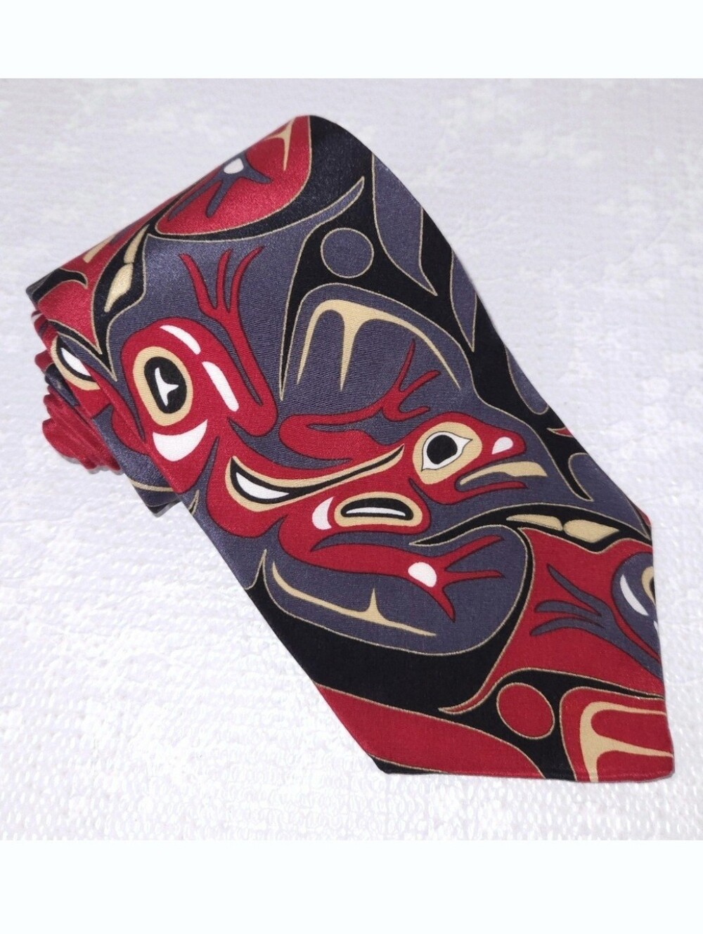 BOXELDER Silk Tie Tribal Art Gitanmaax Frog Clan Ken Mowatt 57" x 3.75"